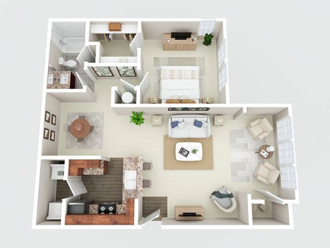 Floor plan for 1 bed, 1 bath, 903 sqft