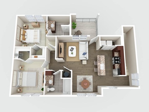 Floor plan for 2 beds, 2 baths, 1057 sqft