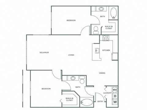 Floor plan for 2 beds, 2 baths, 1234 sqft