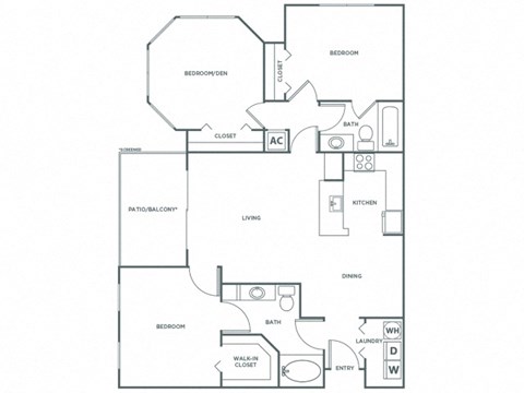 Floor plan for 3 beds, 2 baths, 1261 sqft