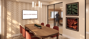 Atlanta apartment for rent - A dining room with a wooden table and chairs.