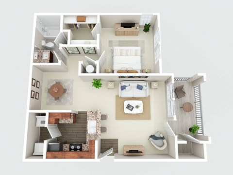 Floor plan for 1 bed, 1 bath, 796 sqft