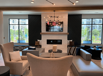 Lounge with fireplace and entertainment room