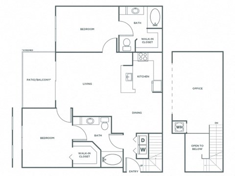 Floor plan for 2 beds, 2 baths, 1337 sqft