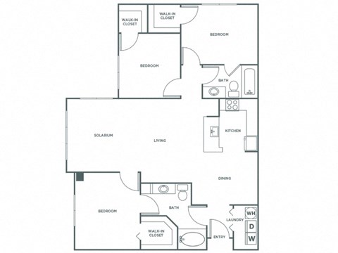 Floor plan for 3 beds, 2 baths, 1388 sqft