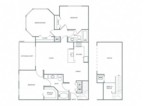 Floor plan for 3 beds, 2 baths, 1491 sqft