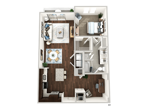 Floor plan for 1 bed, 1 bath, 932 sqft