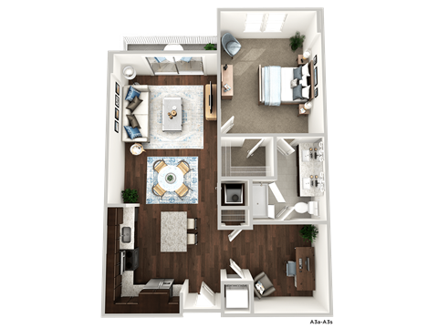 Floor plan for 1 bed, 1 bath, 930 sqft