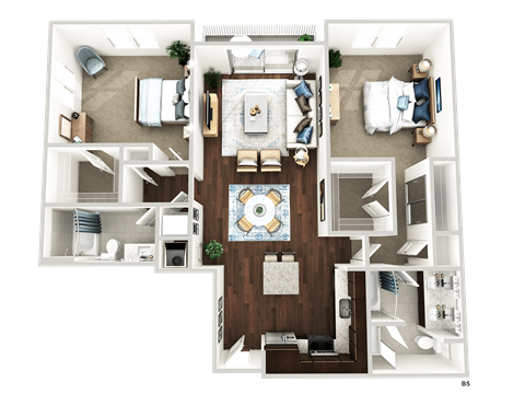 Floor plan for 2 beds, 2 baths, 1365 sqft