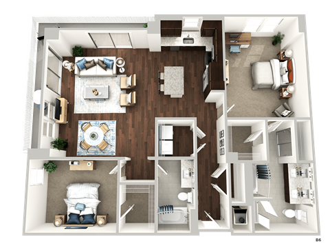 Floor plan for 2 beds, 2 baths, 1382 sqft