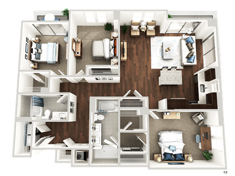 Floor plan for 3 beds, 2 baths, 1599 sqft