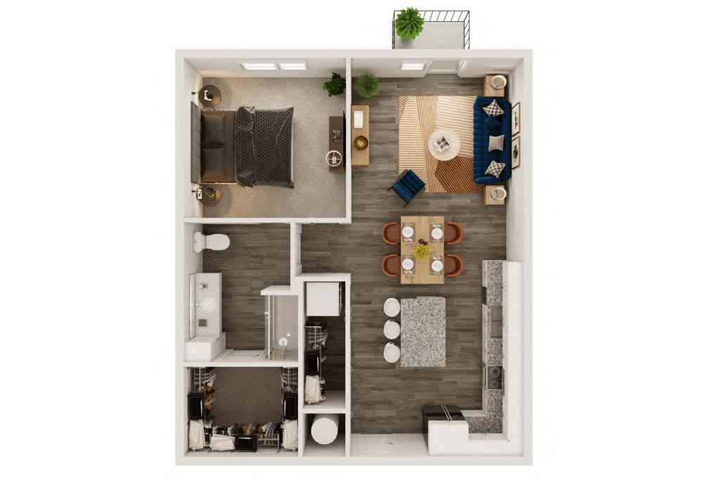 Floor plan for 1 bed, 1 bath, 780 sqft