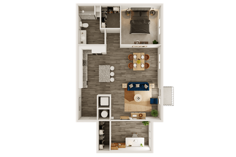 Floor plan for 1 bed, 1 bath, 1069 sqft