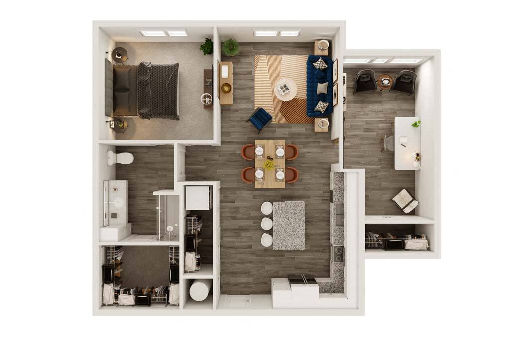 Floor plan for 1 bed, 1 bath, 1005 sqft
