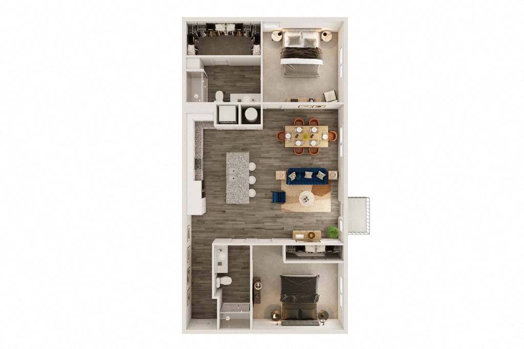Floor plan for 2 beds, 2 baths, 1288 sqft