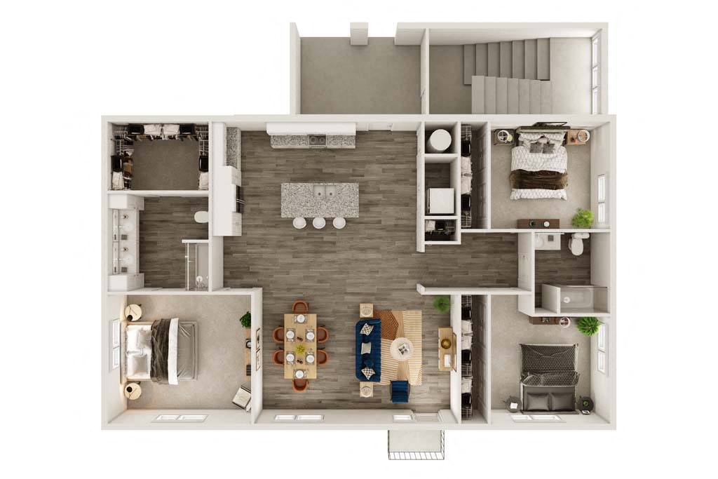 Floor plan for 3 beds, 2 baths, 1602 sqft