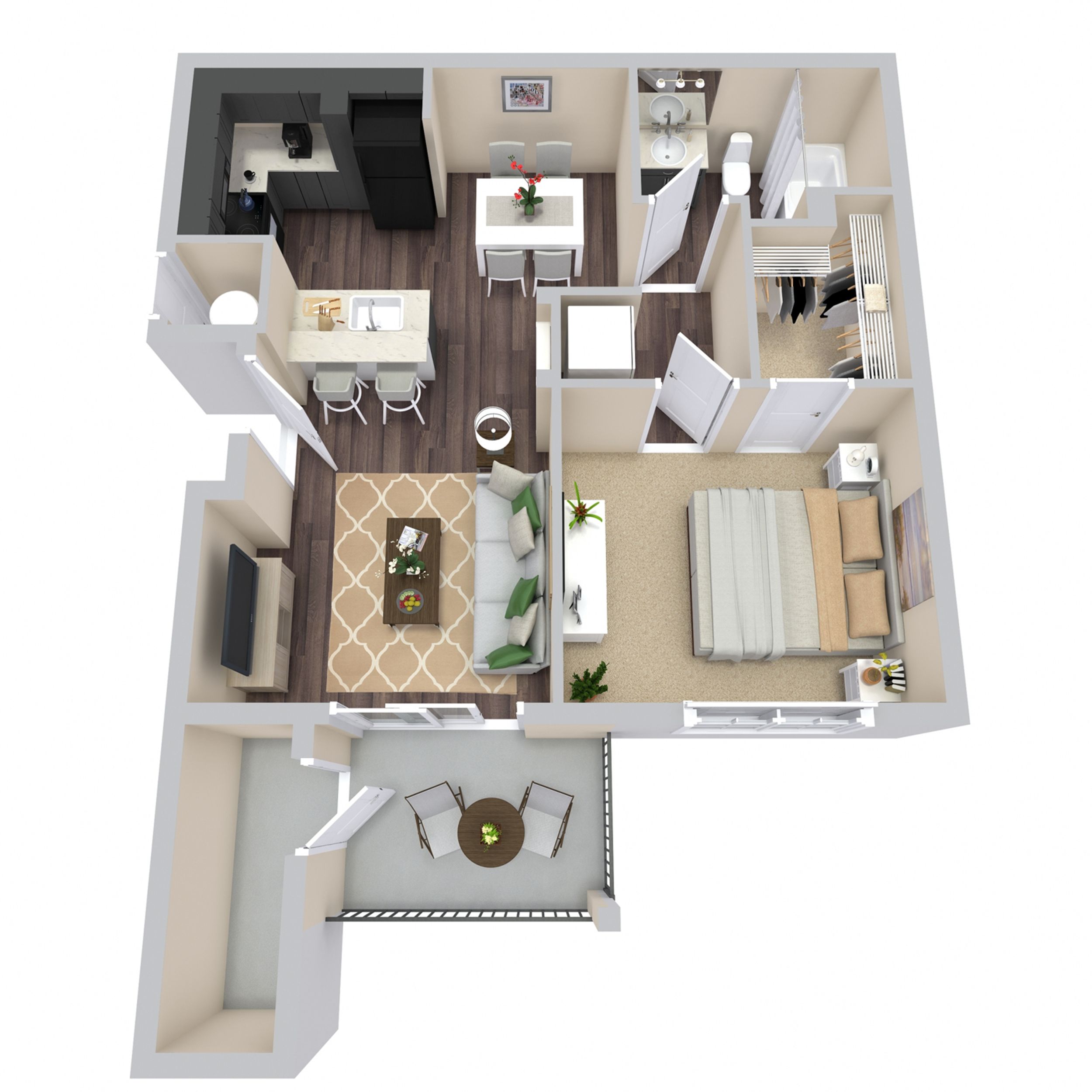 Floor plan for 1 bed, 1 bath, 694 sqft