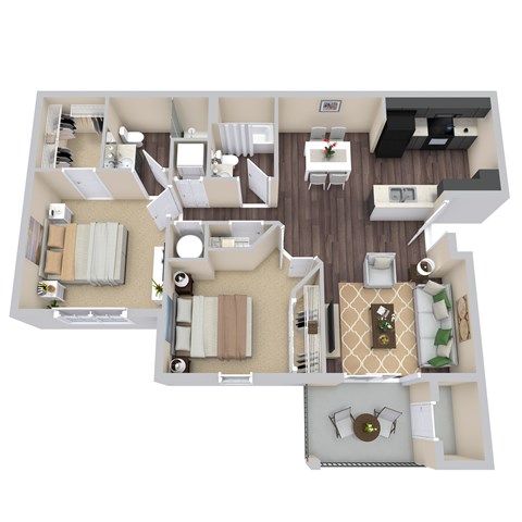 Floor plan for 2 beds, 2 baths, 1010 sqft