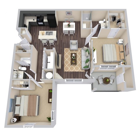 Floor plan for 2 beds, 2 baths, 1171 sqft