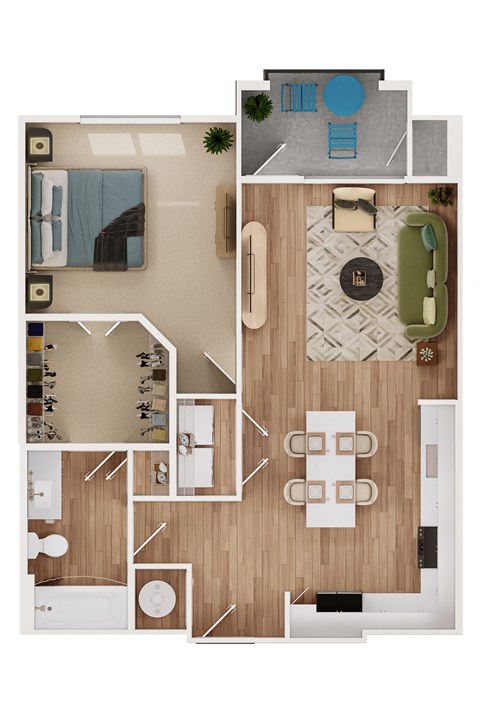 Floor plan for 1 bed, 1 bath, 784 sqft