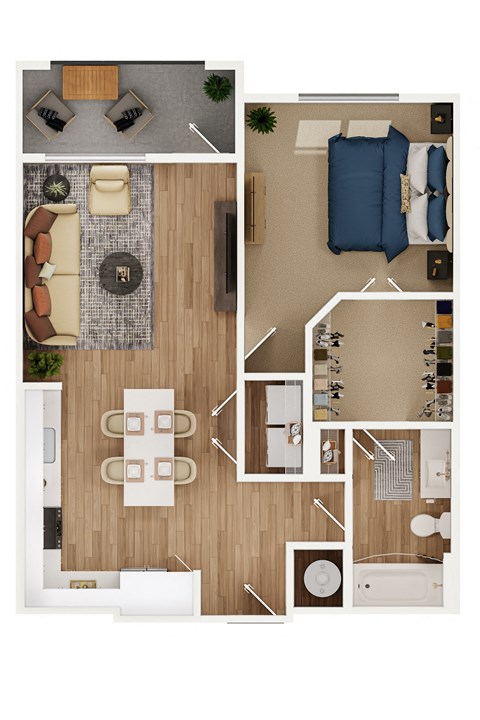 Floor plan for 1 bed, 1 bath, 783 sqft