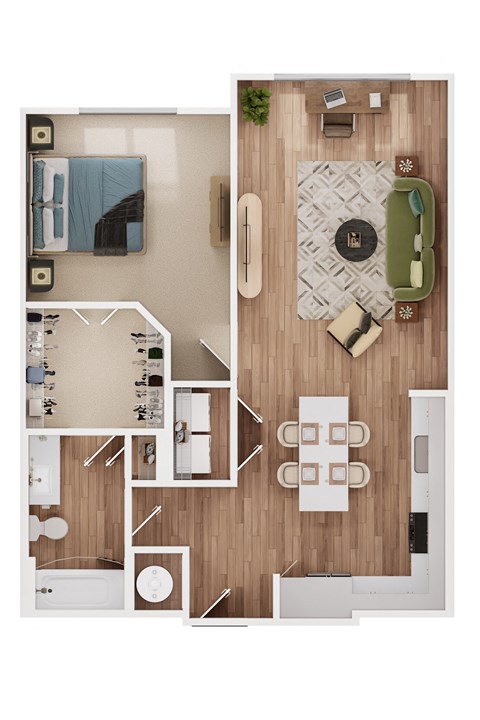 Floor plan for 1 bed, 1 bath, 861 sqft