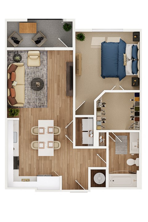 Floor plan for 1 bed, 1 bath, 809 sqft