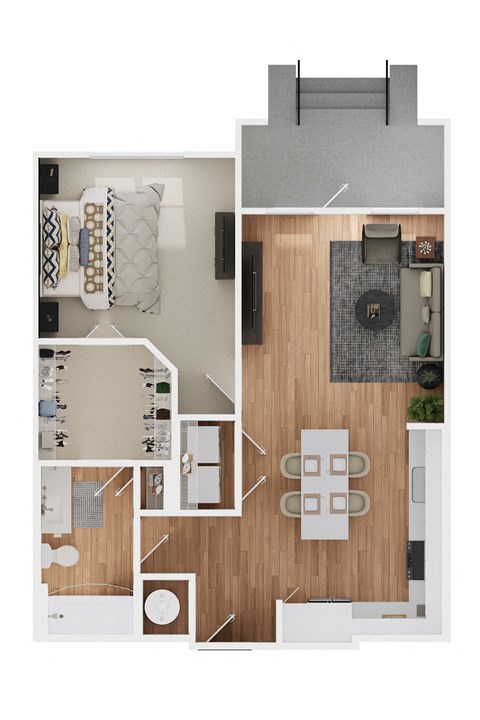 Floor plan for 1 bed, 1 bath, 783 sqft