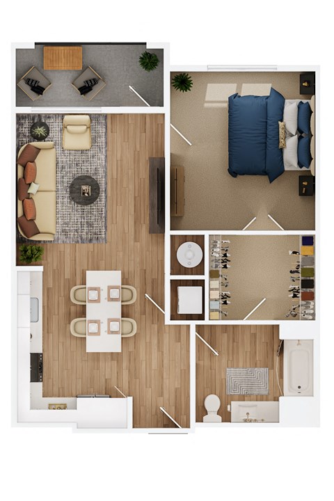 Floor plan for 1 bed, 1 bath, 783 sqft