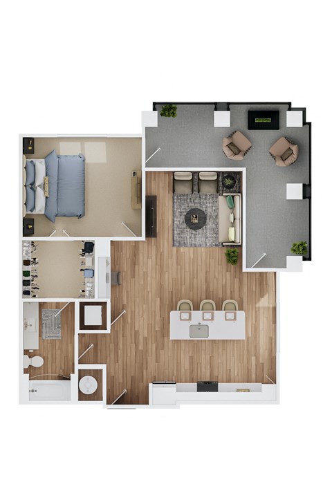 Floor plan for 1 bed, 1 bath, 904 sqft