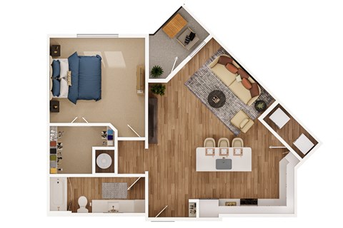 Floor plan for 1 bed, 1 bath, 861 sqft