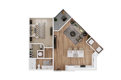 Floor plan for 1 bed, 1 bath, 800 sqft