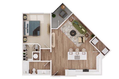 Floor plan for 1 bed, 1 bath, 800 sqft