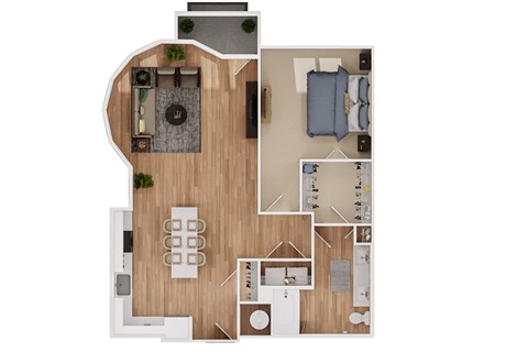 Floor plan for 1 bed, 1 bath, 1018 sqft