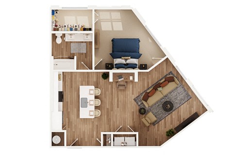 Floor plan for 1 bed, 1 bath, 983 sqft