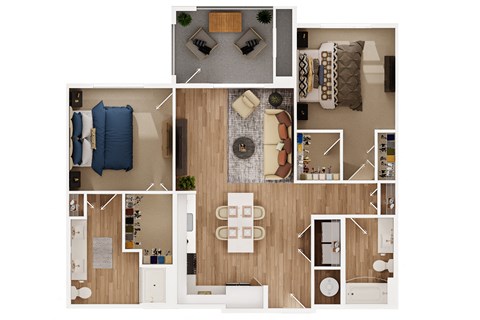 Floor plan for 2 beds, 2 baths, 1120 sqft