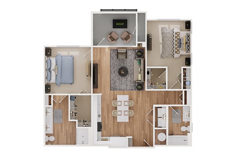 Floor plan for 2 beds, 2 baths, 1144 sqft