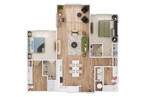 Floor plan for 2 beds, 2 baths, 1253 sqft
