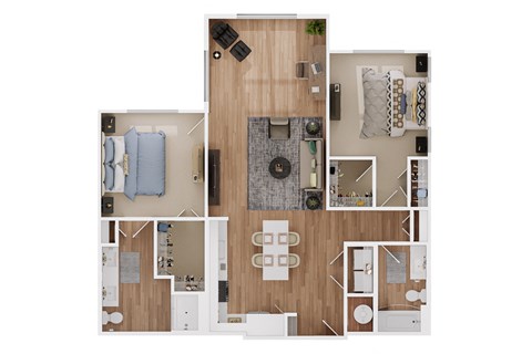 Floor plan for 2 beds, 2 baths, 1283 sqft