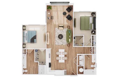 Floor plan for 2 beds, 2 baths, 1245 sqft