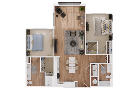 Floor plan for 2 beds, 2 baths, 1276 sqft