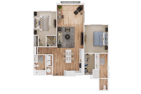 Floor plan for 2 beds, 2 baths, 1331 sqft