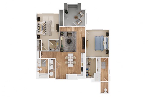 Floor plan for 2 beds, 2 baths, 1144 sqft