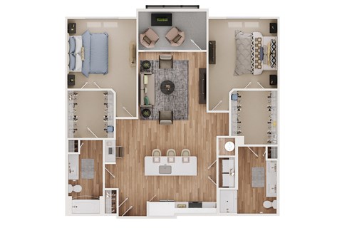 Floor plan for 2 beds, 2 baths, 1340 sqft