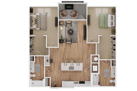 Floor plan for 2 beds, 2 baths, 1340 sqft