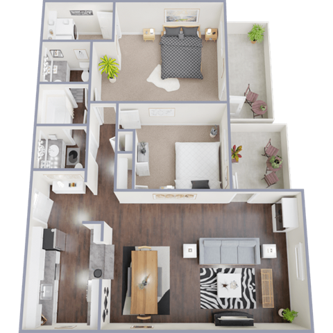 Floor plan for 2 beds, 1.5 baths, 1050 sqft