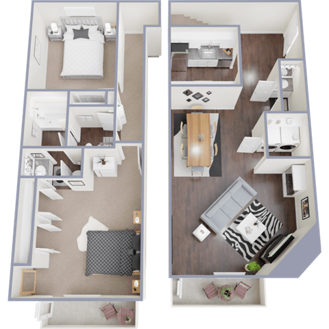 Floor plan for 2 beds, 1.5 baths, 1100 sqft