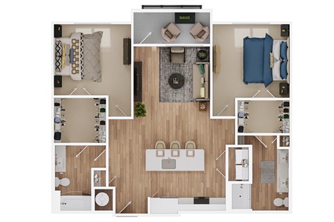 Floor plan for 2 beds, 2 baths, 1172 sqft