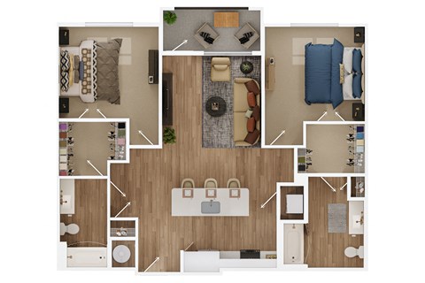 Floor plan for 2 beds, 2 baths, 1172 sqft