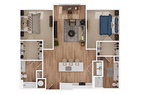 Floor plan for 2 beds, 2 baths, 1230 sqft